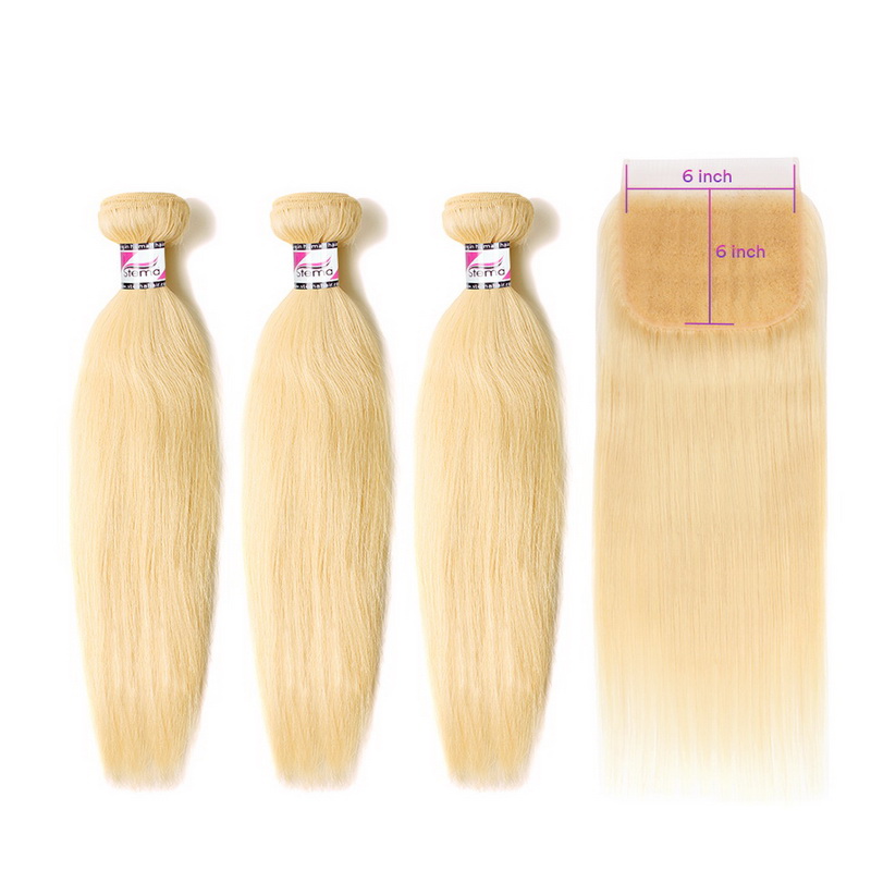 Stema 613 Virgin Hair Bundles Straight With 6x6 Lace Closure